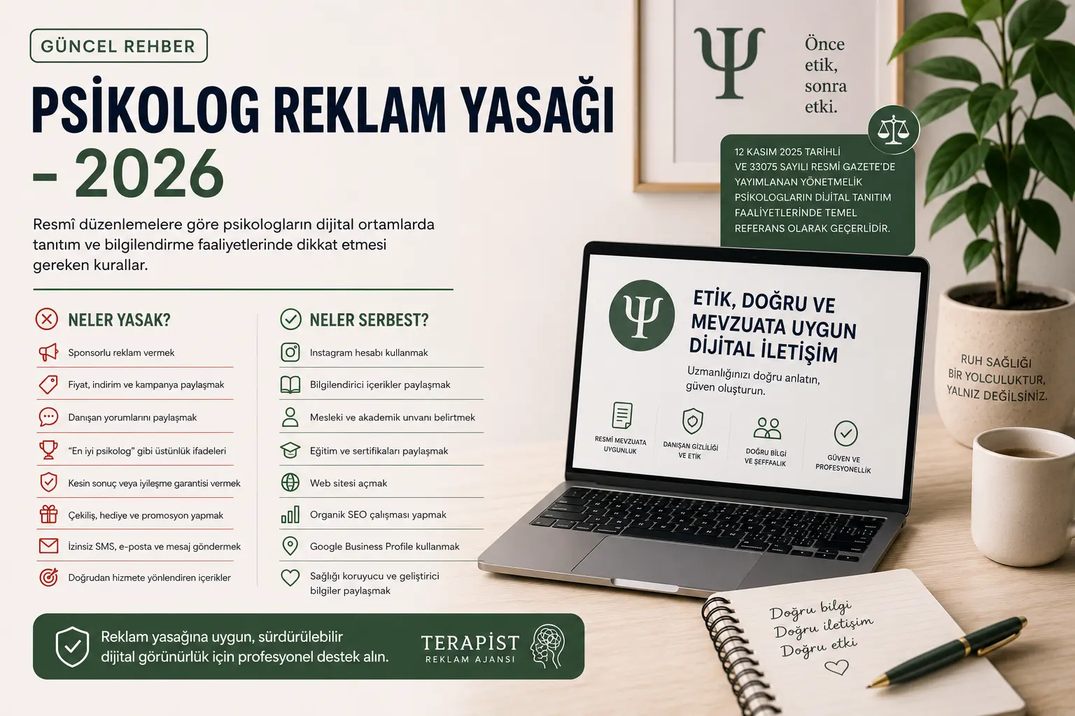 Psikolog reklam yasağı 2026 kapsamında yasak ve izin verilen dijital iletişim uygulamaları